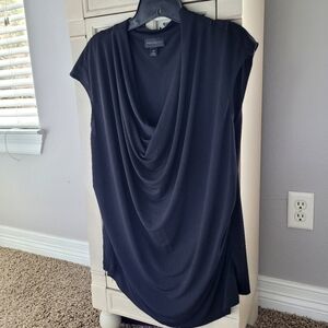 Worthington basic black dressy top w/ side ruching, draping scoop neck size 3X